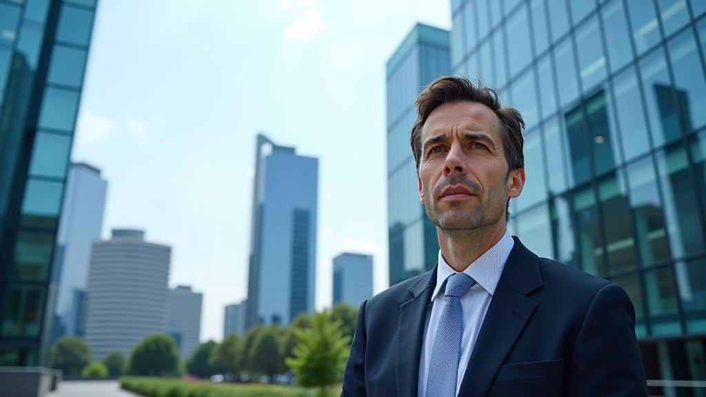 Centre financier moderne avec architecture contemporaine et horizon urbain