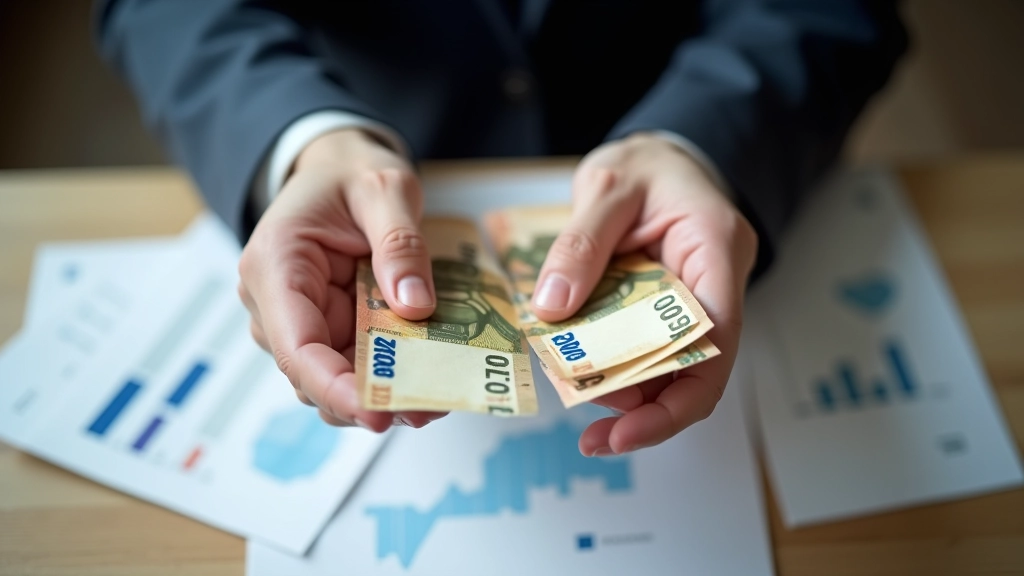 Gros plan sur les mains d'une personne tenant des billets d'euros et faisant un geste de décision financière